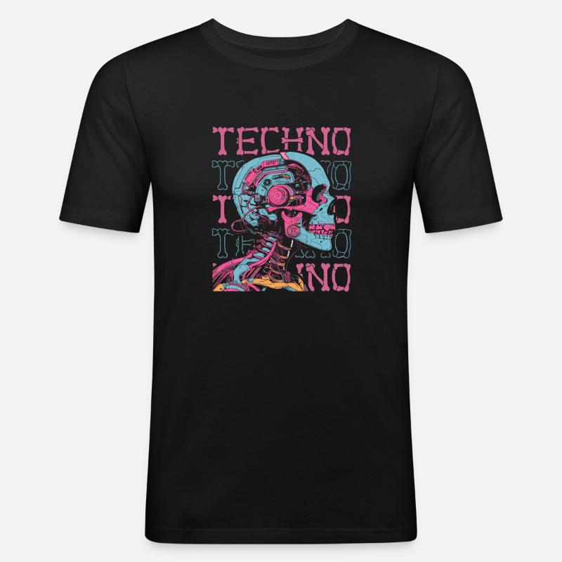 Techno Raver - Maglietta aderente da uomo - nero
