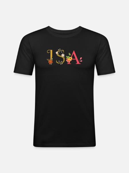 ISA Name mit Blumen geschmückt - Männer Slim Fit T-Shirt - Schwarz