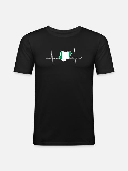 Nigeria Herzschlag - Männer Slim Fit T-Shirt - Schwarz