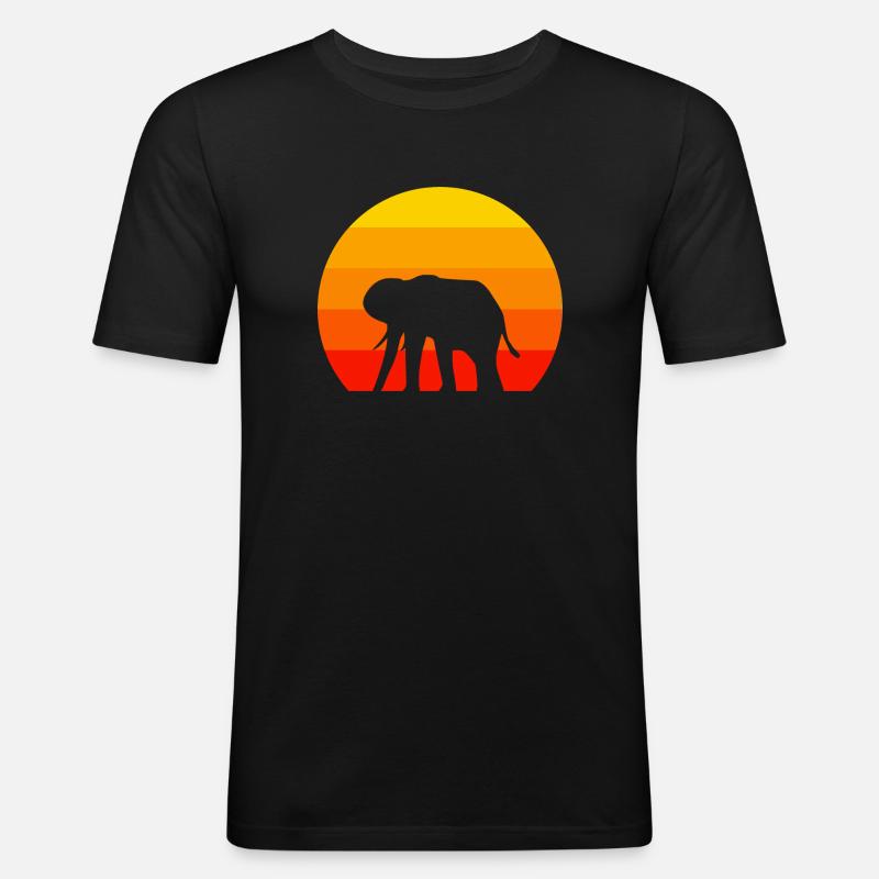 Retro Elefant - Männer Slim Fit T-Shirt - Schwarz