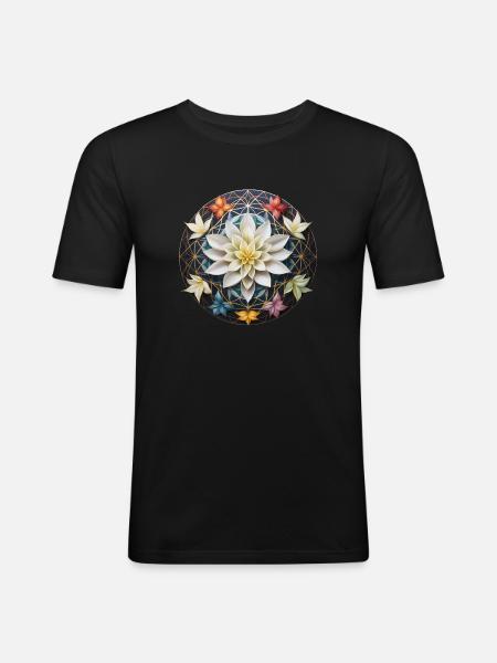 Flower Mandala with Lotus Gift Flower of Life - Men's Slim Fit T-Shirt - black