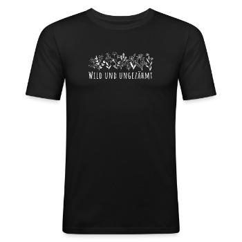 wild und ungezahmt wiesenblumen illustration na - Männer Slim Fit T-Shirt - Schwarz - Vorne - Nik (191cm)