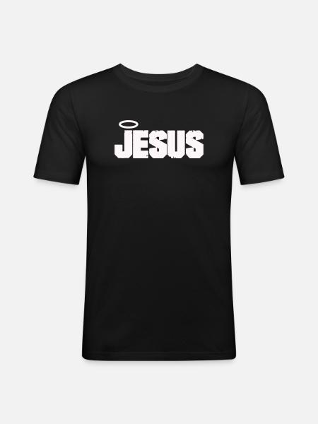 Jesus lettering with halo - Men's Slim Fit T-Shirt - black