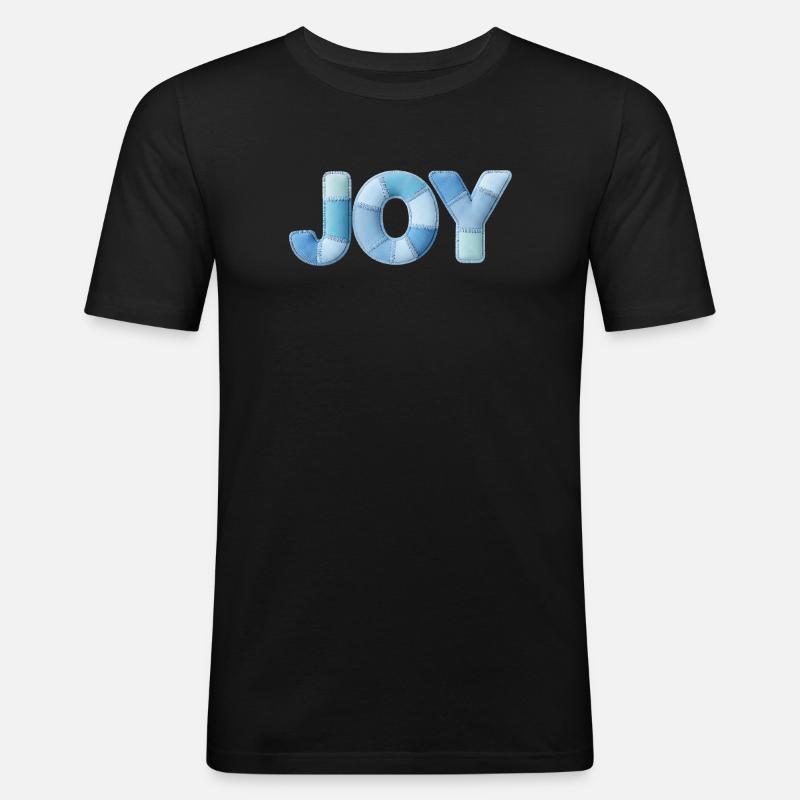 Lettrage Joyeuse en patchwork bleu - T-shirt près du corps Homme - noir