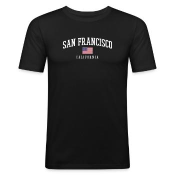 San Francisco Californie - T-shirt près du corps Homme - noir - Devant - Nik (191cm)