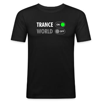 Trance On World Off - Rave Style - Men's Slim Fit T-Shirt - black - Front - Nik (191cm)
