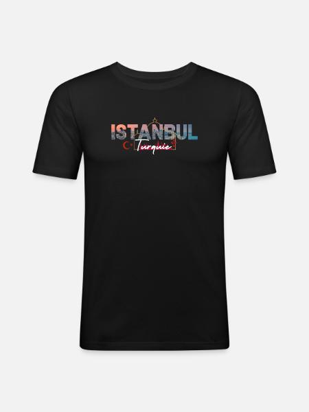 Istanbul Skyline Turkiye Script - Men's Slim Fit T-Shirt - black