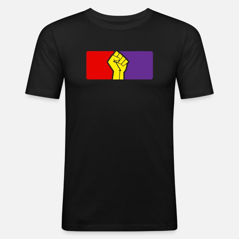 Spanische Republik Flagge und Faust - Männer Slim Fit T-Shirt - Schwarz