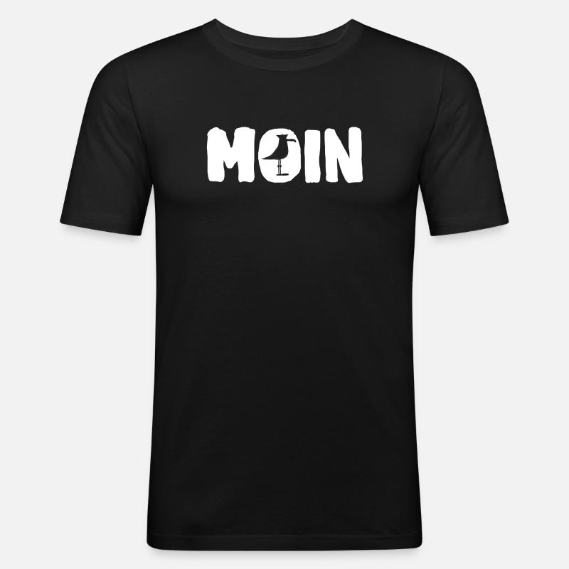 Moin mit die Möwe - Männer Slim Fit T-Shirt - Schwarz