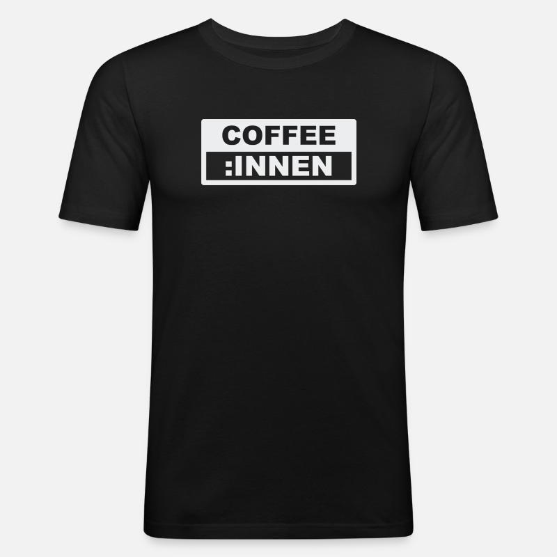 KAFFEE INNEN - Männer Slim Fit T-Shirt - Schwarz