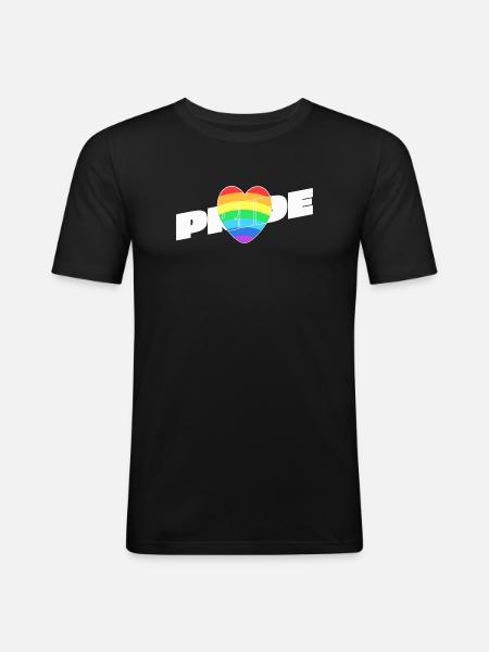 Pride Herz - Regenbogen Design - Männer Slim Fit T-Shirt - Schwarz