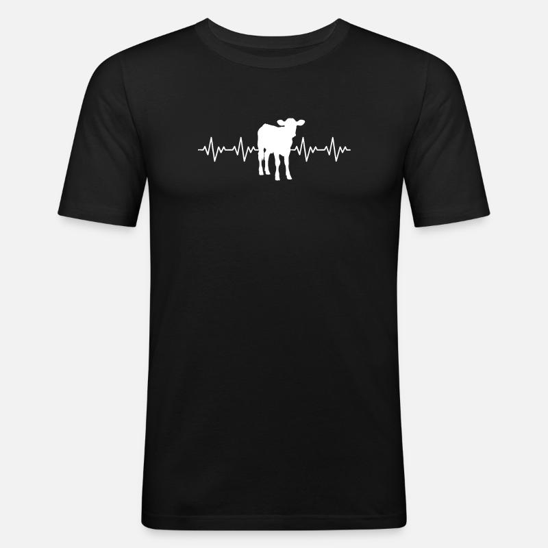 Bauer Kalb EKG Herzschlag - Männer Slim Fit T-Shirt - Schwarz