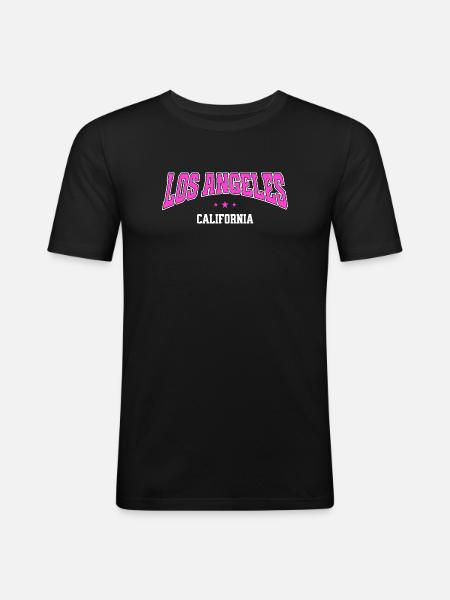 Los Angeles Neon City - Männer Slim Fit T-Shirt - Schwarz