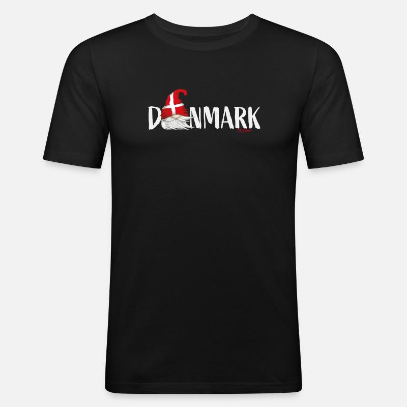 Danmark Lettrage Gnome Danemark Drapeau - T-shirt près du corps Homme - noir