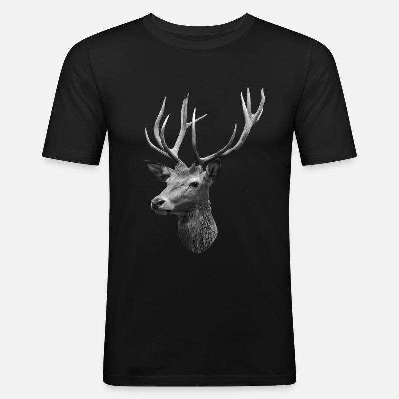 Hirschkopf - Männer Slim Fit T-Shirt - Schwarz