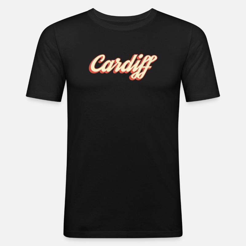 Cardiff Retro Script Logo - Männer Slim Fit T-Shirt - Schwarz
