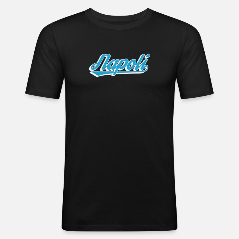 Napoli Rétro Script Blue - T-shirt près du corps Homme - noir