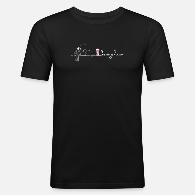 Sleeping Häsin - Männer Slim Fit T-Shirt - Schwarz