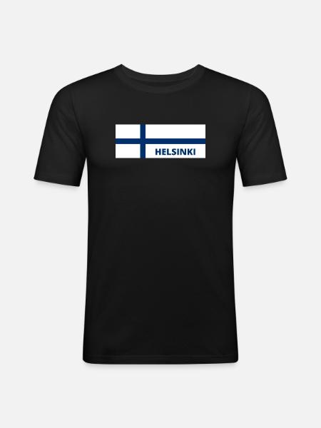 Helsinki City in Finnish Flag - Men's Slim Fit T-Shirt - black
