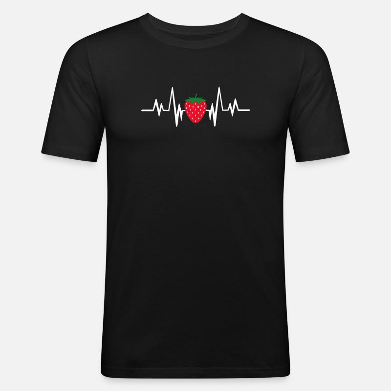 Erdbeeren herzschlag - Männer Slim Fit T-Shirt - Schwarz