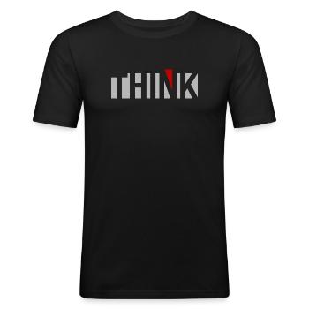 THINK - Männer Slim Fit T-Shirt - Schwarz - Vorne - Nik (191cm)