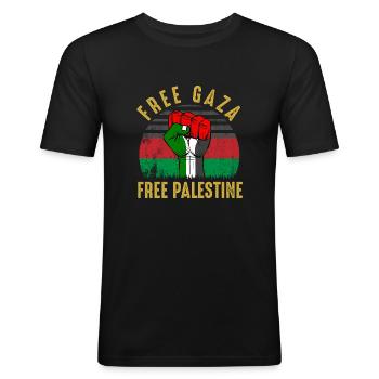Free GAZA Free Phalestine - Männer Slim Fit T-Shirt - Schwarz - Vorne - Nik (191cm)