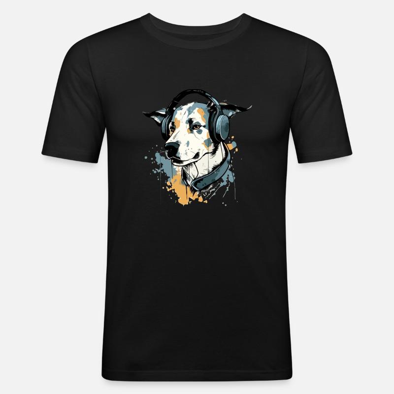 Jay, der audiophile Hund - Männer Slim Fit T-Shirt - Schwarz