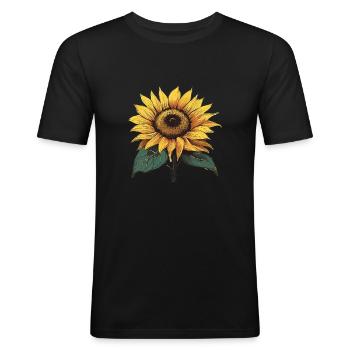 Sonnenblume - Männer Slim Fit T-Shirt - Schwarz - Vorne - Nik (191cm)
