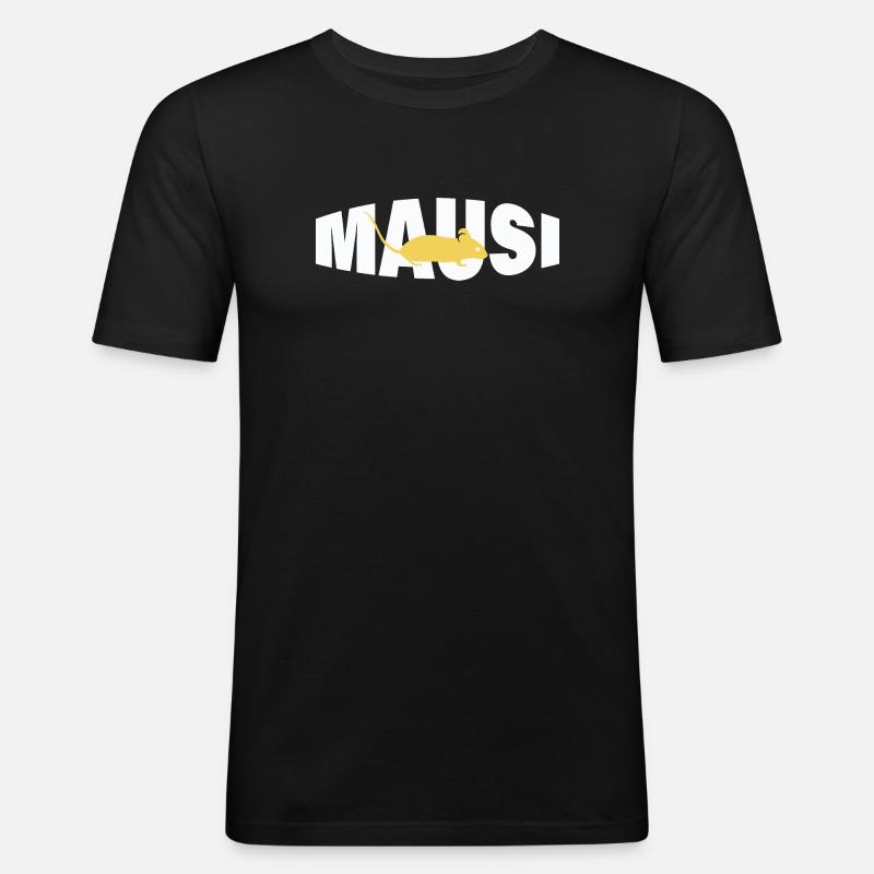MAUSI - Männer Slim Fit T-Shirt - Schwarz