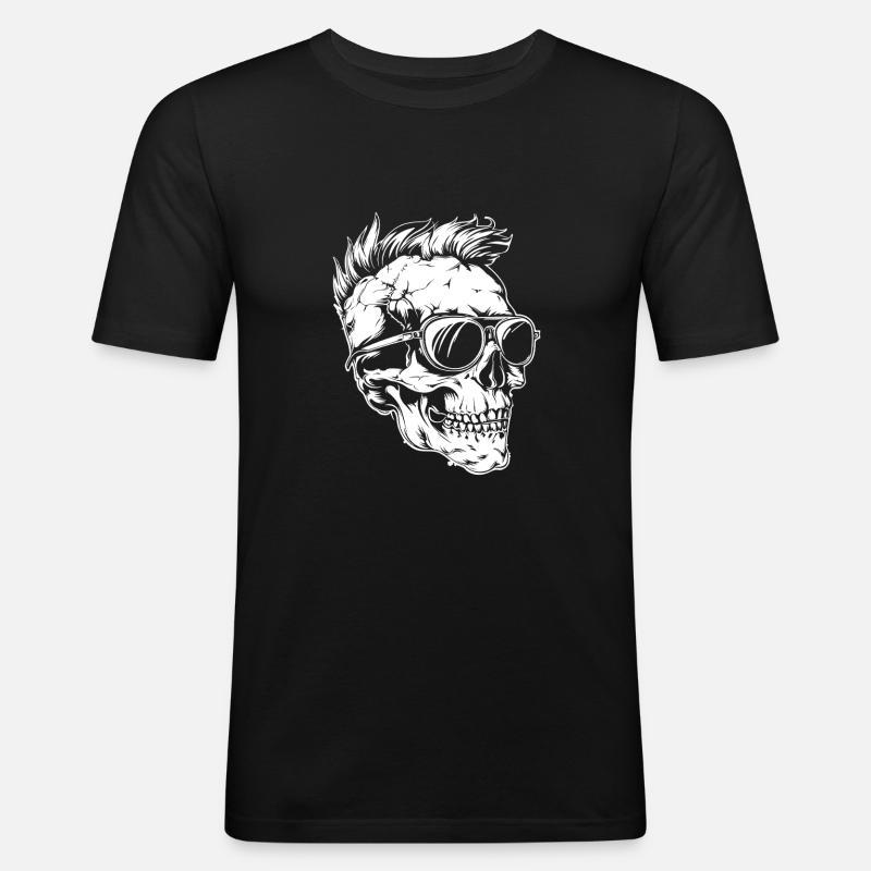 Punker Totenkopf - Männer Slim Fit T-Shirt - Schwarz
