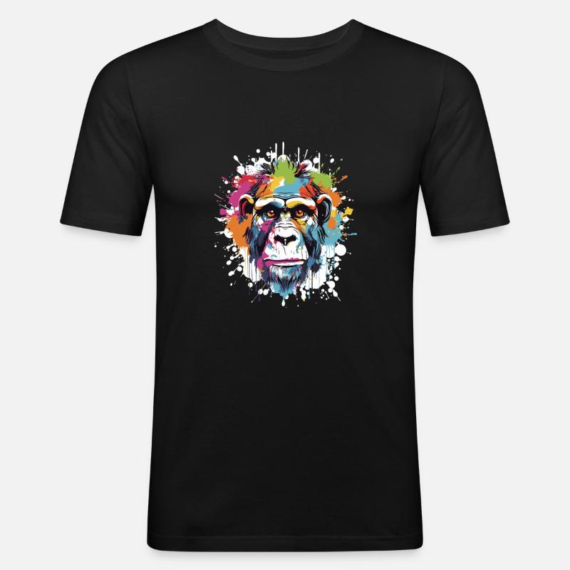 Affe Tier Pop Art Kopf - Männer Slim Fit T-Shirt - Schwarz