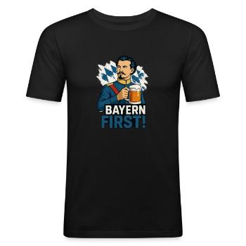 Bayern First – Bier & Heimat Stolz Design - Männer Slim Fit T-Shirt - Schwarz - Vorne - Nik (191cm)