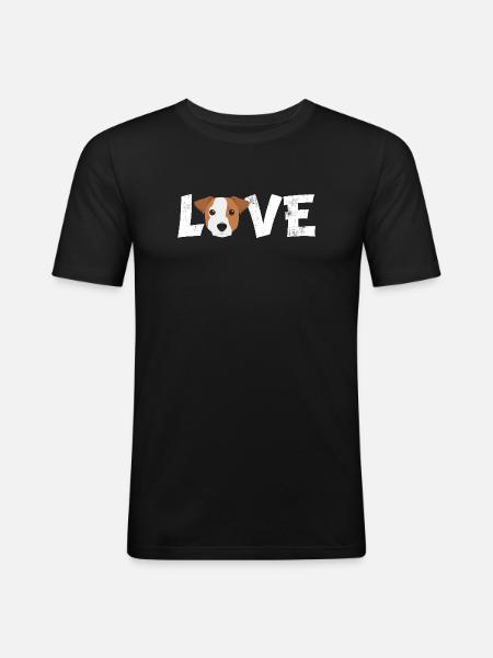 Jack Russell Love Dog Maman Papa Propriétaire Cadeau mignon - T-shirt près du corps Homme - noir