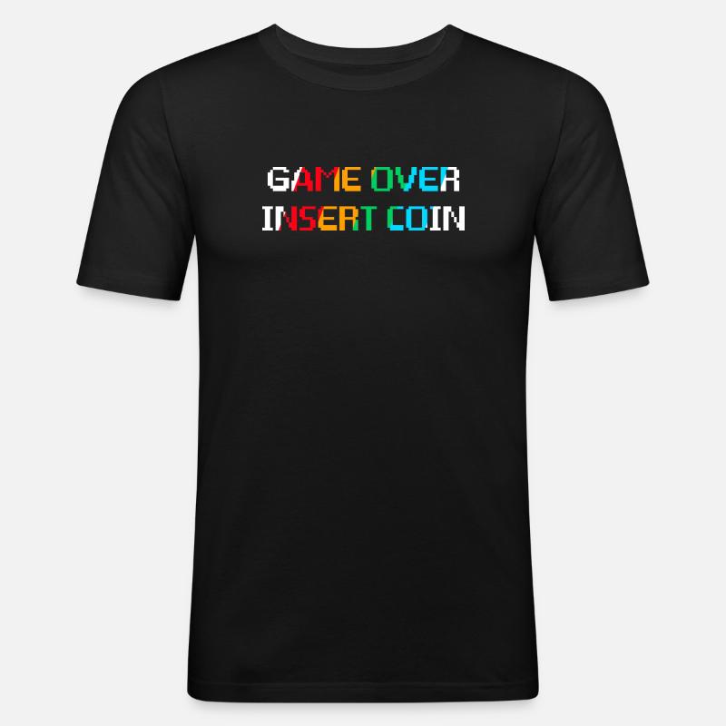 Game Over Münze einwerfen (dunkel) - Männer Slim Fit T-Shirt - Schwarz