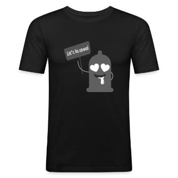 InLove Condom Black and White - Männer Slim Fit T-Shirt - Schwarz - Vorne - Nik (191cm)