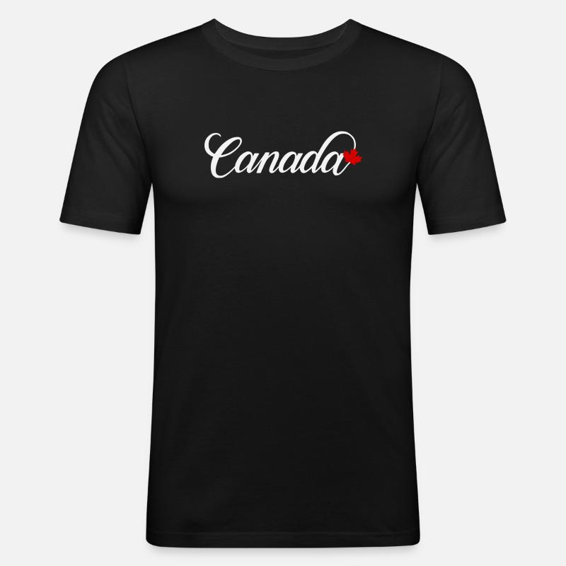 Canada Script mit Ahornblatt - Männer Slim Fit T-Shirt - Schwarz