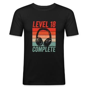 Level 18 Complete 18.Geburtstag Gamer Gaming - Männer Slim Fit T-Shirt - Schwarz - Vorne - Nik (191cm)