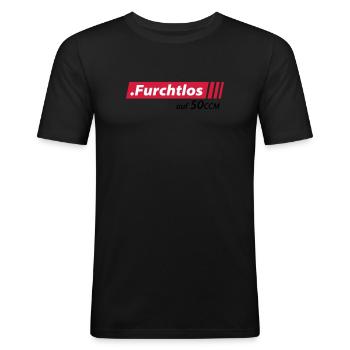 Furchtlos auf 50ccm Stolzer Mofa- und Mopedfahrer - Männer Slim Fit T-Shirt - Schwarz - Vorne - Nik (191cm)