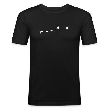 Oiseaux migrateurs blanc grue - T-shirt près du corps Homme - noir - Devant - Nik (191cm)