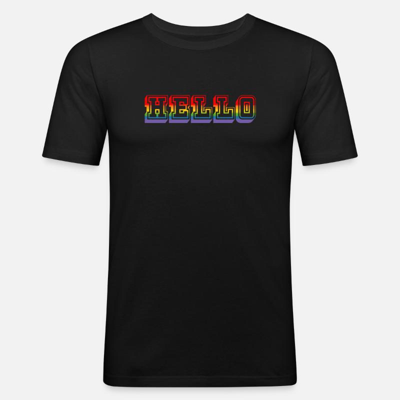 LGBTQI HELLO rainbow tshirt - Männer Slim Fit T-Shirt - Schwarz