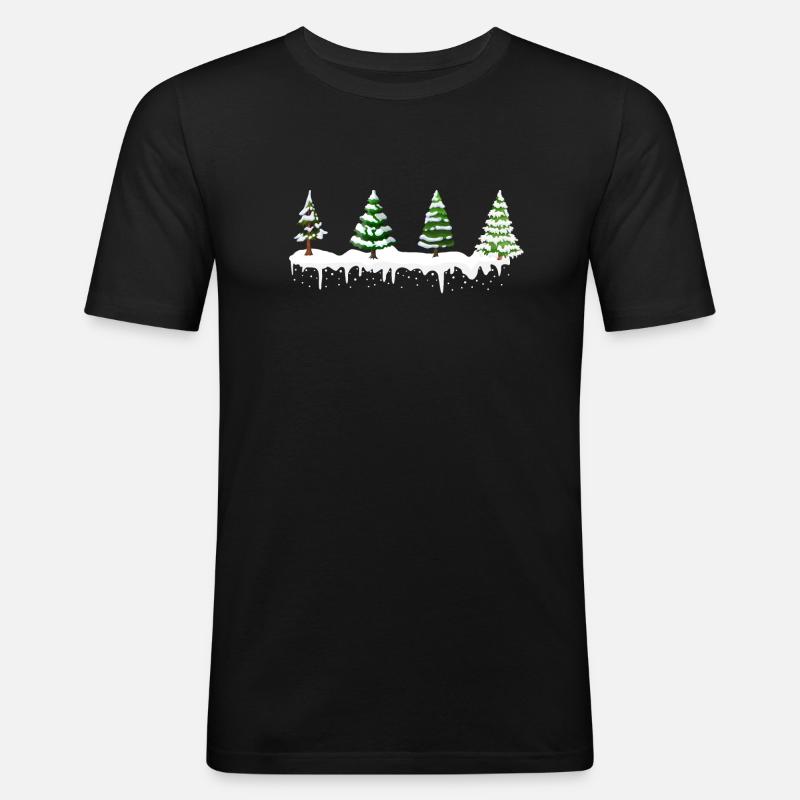 Verschneite Weihnachtsbäume - Männer Slim Fit T-Shirt - Schwarz