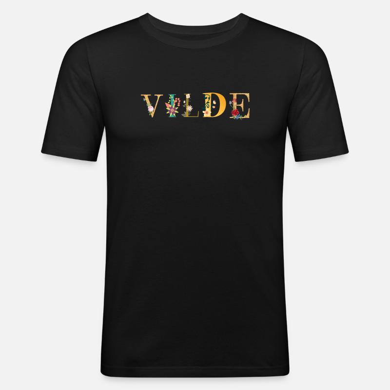 VILDE Name mit Blumen geschmückt - Männer Slim Fit T-Shirt - Schwarz