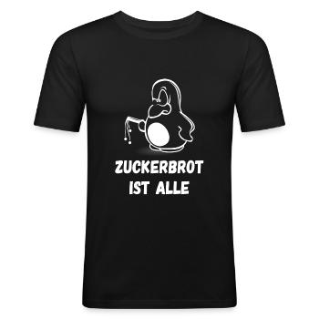 ZUCKERBROT IST AUS - Männer Slim Fit T-Shirt - Schwarz - Vorne - Nik (191cm)