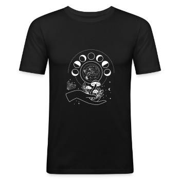 Main, Champignons, Phase lunaire, Chat, Cristal, Etoile Sun - T-shirt près du corps Homme - noir - Devant - Nik (191cm)