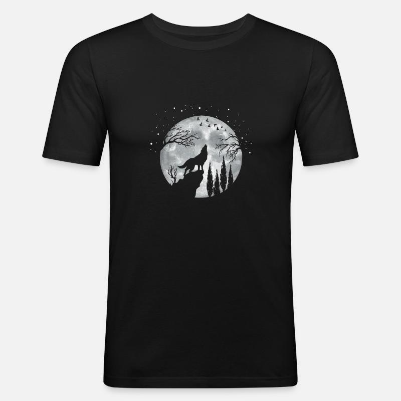 Wolf - Männer Slim Fit T-Shirt - Schwarz
