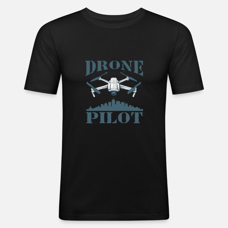 Drone Dronenpilot Quadrocopter - Männer Slim Fit T-Shirt - Schwarz