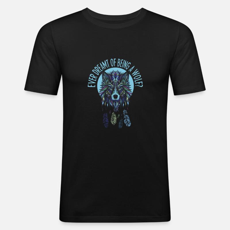 Wolf - Männer Slim Fit T-Shirt - Schwarz