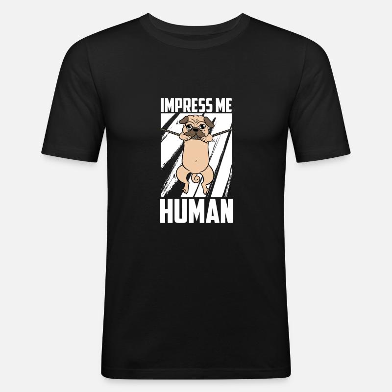 Mops Hund - Männer Slim Fit T-Shirt - Schwarz