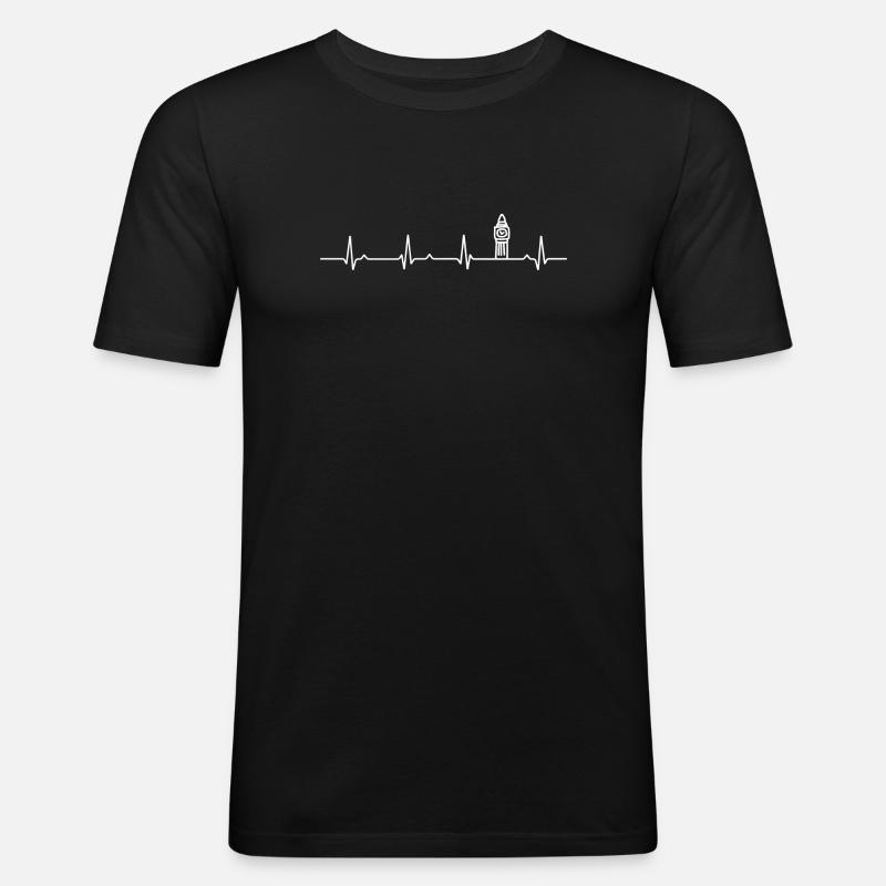 Herzschlag Big Ben - Männer Slim Fit T-Shirt - Schwarz
