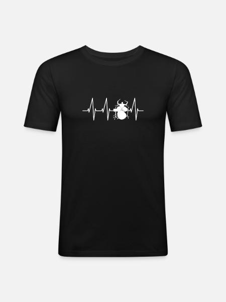 Drummer Drums Heartbeat Pulse - Men's Slim Fit T-Shirt - black